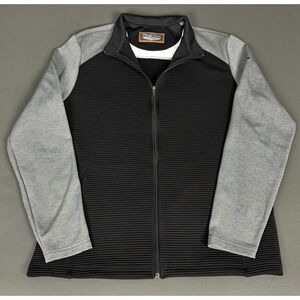 Straight Down Full Zip Jacket Mens L Black Gray Ribbed Mock Neck Golf Layer